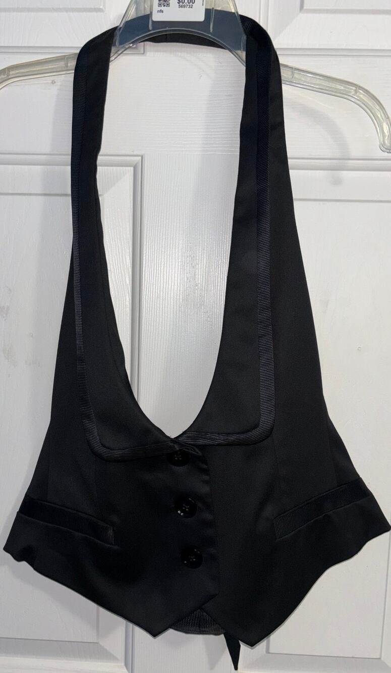 Vintage Express Black Halter Tuxedo Vest Top Sz 12